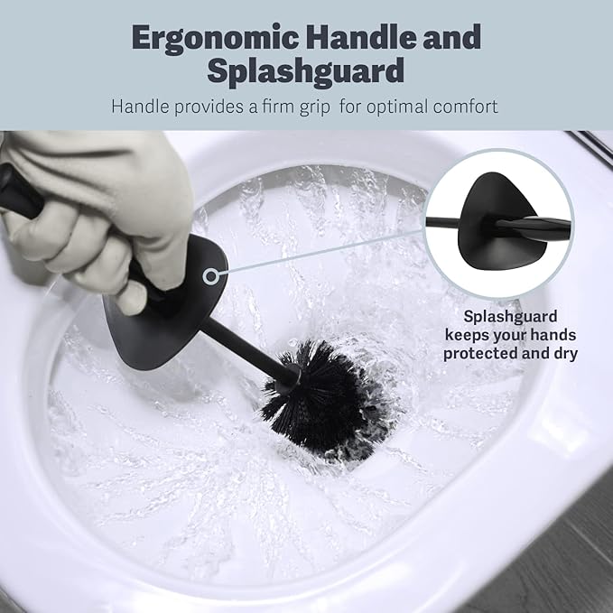 Casabella Toilet Bowl Brush with Canister Storage Caddy and Splashgaurd, Black