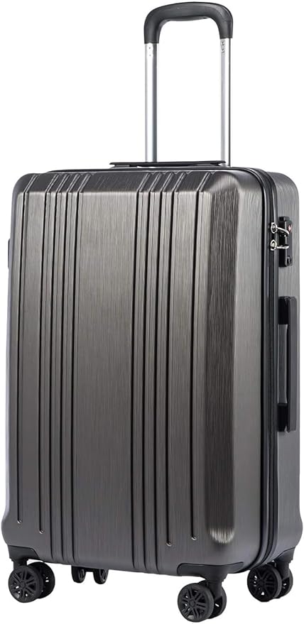 Coolife Luggage PC+ABS Expandable Hardshell Suitcase with TSA Lock, Spinner Checked Lightweight (grey, L(28IN))