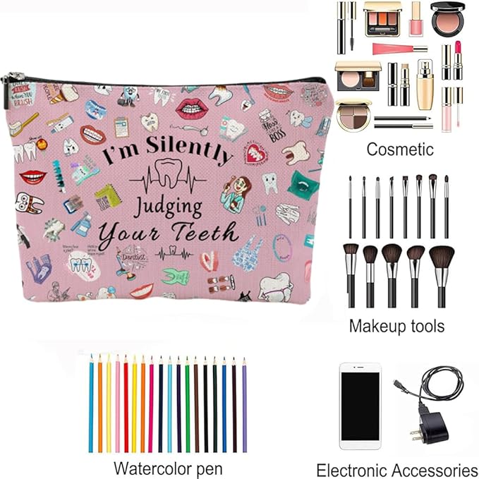 Dentist Gifts, Dental Gift for Women, Graduation Gift for Dentist, Cosmetic Bag with Dental Theme, Thank You Gift for Her, Retirement or Birthday Present