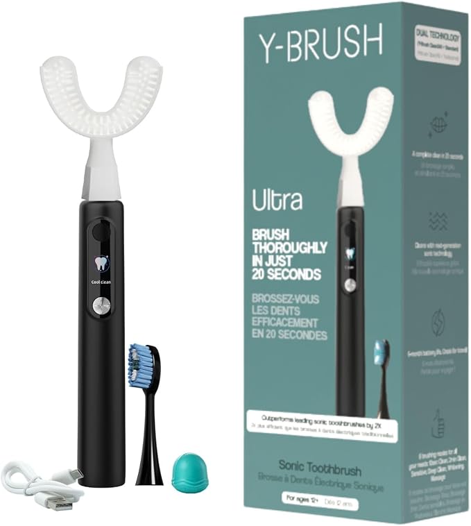 Y-Brush Ultra - Sonic Toothbrush Multiple Modes - 6-Month Battery, Advanced Plaque Removal, Whitening Technology (Ultra - Black, Adult (12-99 yo))