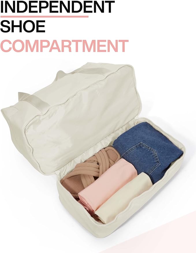 Weekender Bags for Women, BAGSMART Travel Duffel Bags with Shoe Compartment,Personal Item Travel Bag for Airlines, Carry on Overnight Tote Bag with Toiletry Bag (Light Beige,2pcs)