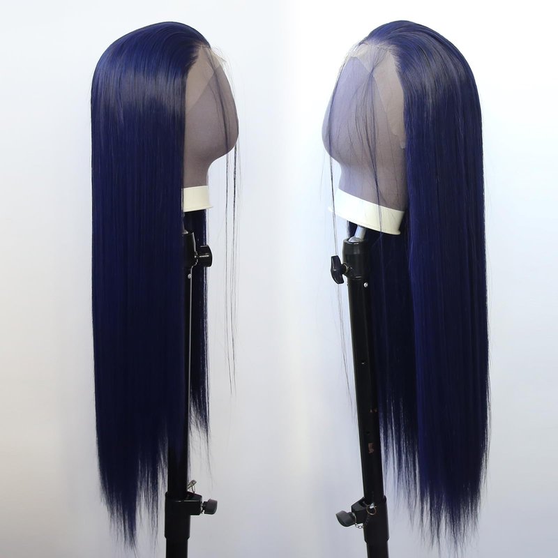 zigzag hair Dark Blue Wig Long Straight Navy Blue Synthetic Lace Front Wigs for Fashion Women Pre Plucked with Natural Hairline Heat Resistant Fiber Hair Glueless Synthetic Lace Wig (Dark Blue)
