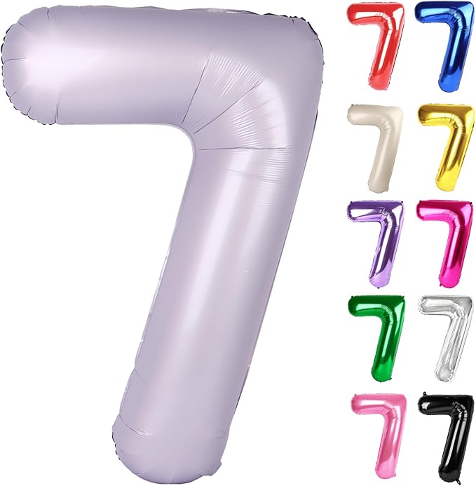 Lilac Number 7 Balloon 40 Inch, Lavender 7 Balloon Number, 7th Birthday Decorations, Lilac Mauve Party Supplies for Boys Girls