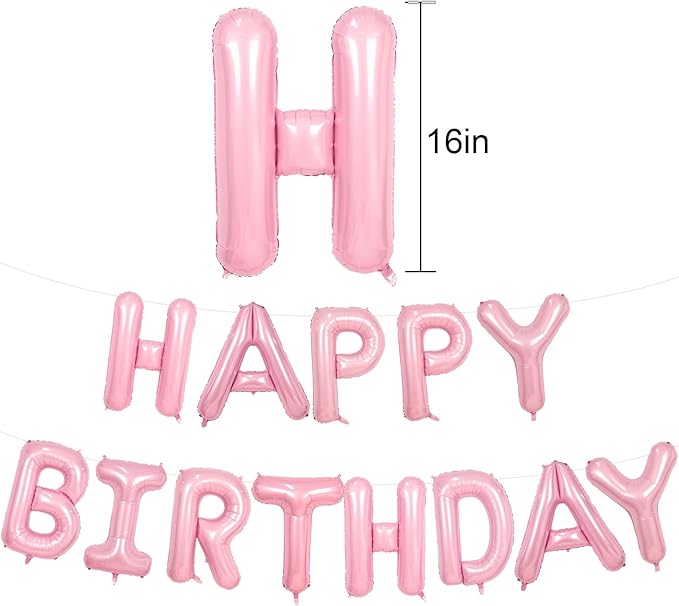 Happy Birthday Balloons Banner Pink,16Inch Polyester Film Light Pink Foil Letter Balloons,Pastel Pink Happy Birthday Sign Banner Bunting for Girls Boys Women Men Birthday Party Decorations