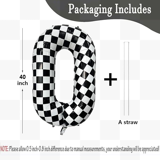 Checkered Balloon 0 Black and White Number Balloon 0 Foil Helium Balloons for Birthday Party Decoration Girls Boys Baby Shower Anniversary Decoration Race Car Party Decoration (Number 0)