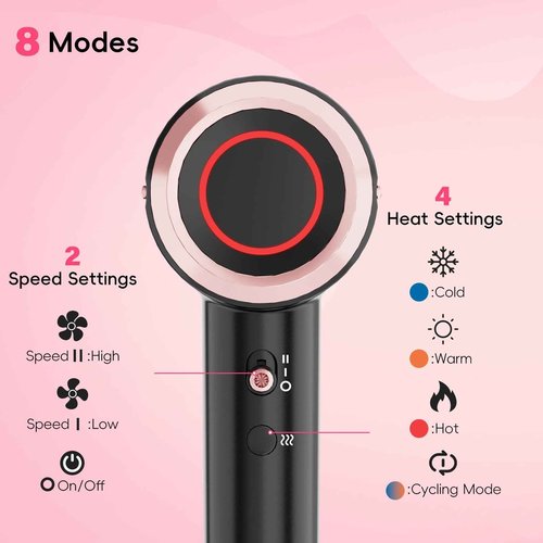 CINOSTAR Hair Dryer with Smart Cool and Hot Air Circulation, 1600W Brushless Motor,Magnetic Attachments 2 Nozzles, Fast Drying Ionic Technology, Frizz Free Hair Scalp Care,Black Gold