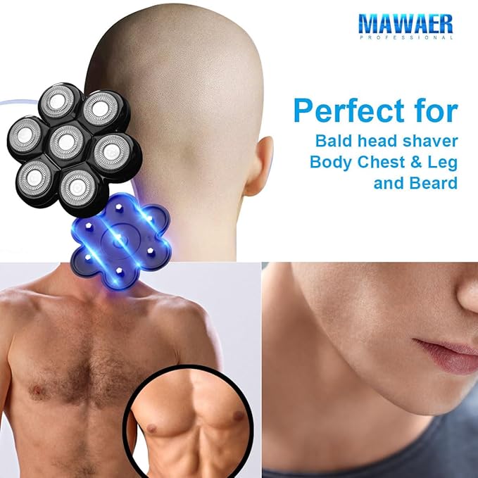 Universal Magnetic Interface 7 Blades Head Shaver Replacement Heads for Freedom Series Head Shaver, Universal Replacement Heads Wet and Dry (7 Blades, Magnetic Interface)