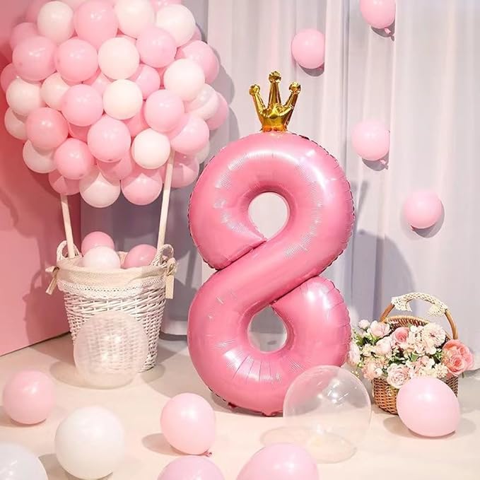 40 inch Pink Number 4 Balloon with Crown, Pink Crown Balloons 0-9 for 4th Birthday Party Anniversary Decorations Supplies
