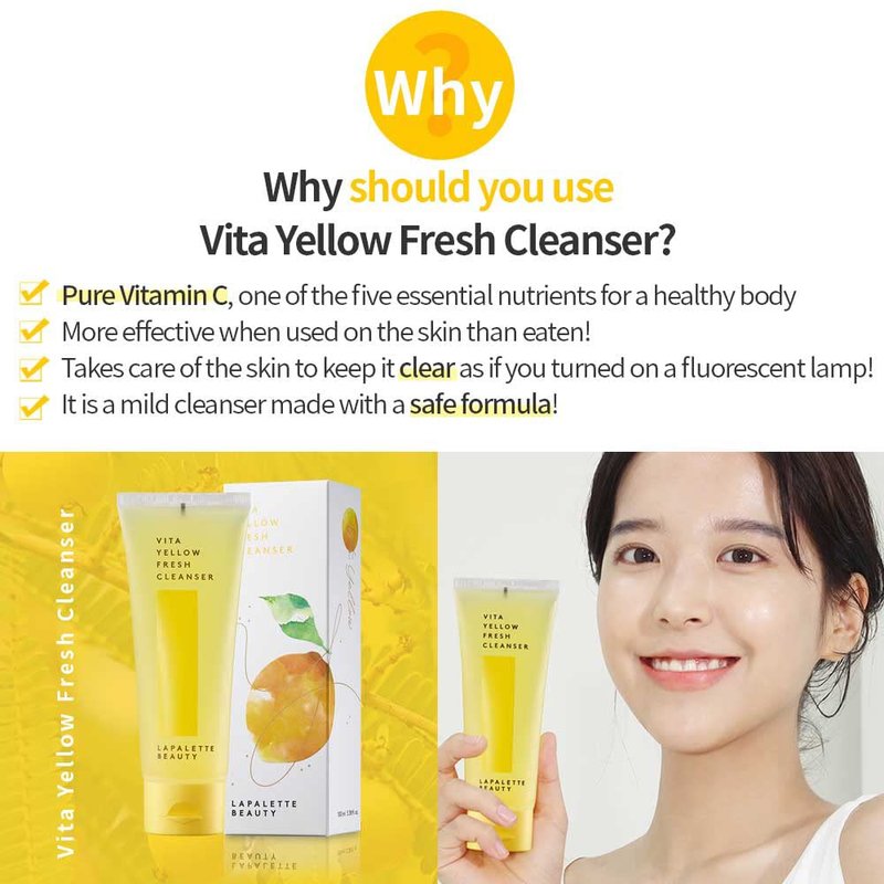 lapalette Vita Yellow Fresh Cleanser | Gentle Make-up Remover | 1-step Cleanser | 88% Moisturizing Essence | Natural Vitamin | Korean Skincare 3.38fl.oz