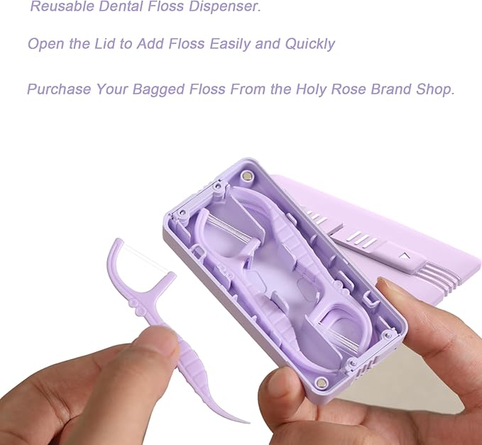 Holy Rose Dental Floss Picks Portable Dispenser - 220 Count Twin-Line Flossers, Bagged Super Tuffloss, Double-line Design Action System for Superior Clean, Compact Design for Easy Storage