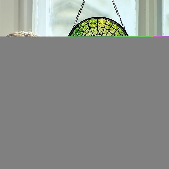 Stained Glass Window Hanging - Black Green Horror Spider Web Suncatcher for Doors Garden Patio Sun Catchers Decor Christmas Halloween Birthday Gifts for Women Men Mom Nana Friend 6.3 in