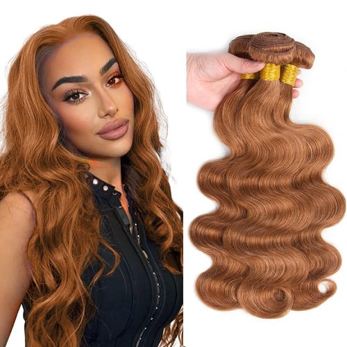 #30 Brown Bundles Human Hair Body Wave Bundles 26 26 26 Inch 3 Bundle Unprocessed Brazilian Virgin Hair Light Brown Body Wave Human Hair Extensions 50 Gram Per Bundle