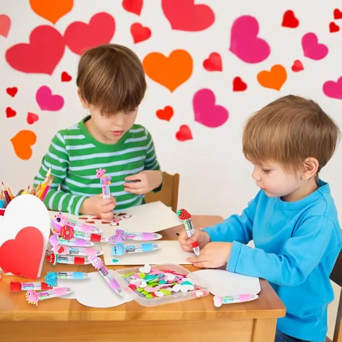 24PCS Valentines Fun Pens 0.7mm Cute Animal Multicolor Ballpoint Pens Retractable 4 Colors in One Valentines Stationery Party Favors School Supplies Students Rewards
