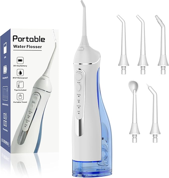 Cordless Portable Water Flosser with 300ML Tank: Rechargeable Oral Irrigator with 5 Tips for Travel, Braces Care and Sensitive Gums, IPX7 Waterproof Teeth Cleaning Device(Black)