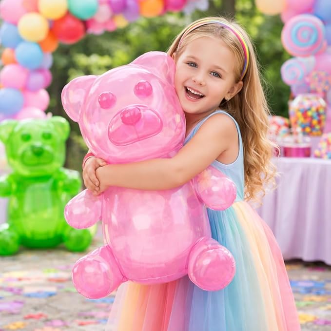 4E's Novelty Inflatable Gummy Bears Huge 24" - Pack of 6 Unique Blow Up Pool Toys for Kids, Candyland Themed Birthday Party Decorations Supplies