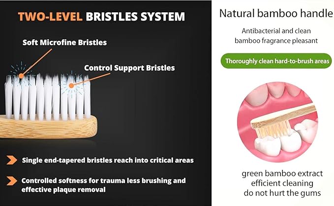 Bamboo Toothbrush with Soft Charcoal Bristles 10 Pack, Natural Wood Toothbrushes Round Handle with Colored Standing Bottom Recyclable, Eco-Friendly, Tooth Brush Set Multipack (Multicolor - Kids)