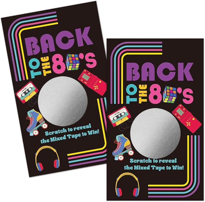 Haizct 50 Pack Back to The 80s Theme Scratch off, Retro Console Mixed Tape Scratch Card for Baby Shower Birthday Party Lottery Group Game Enterprises Activity, Baby Shower Activity and Idea