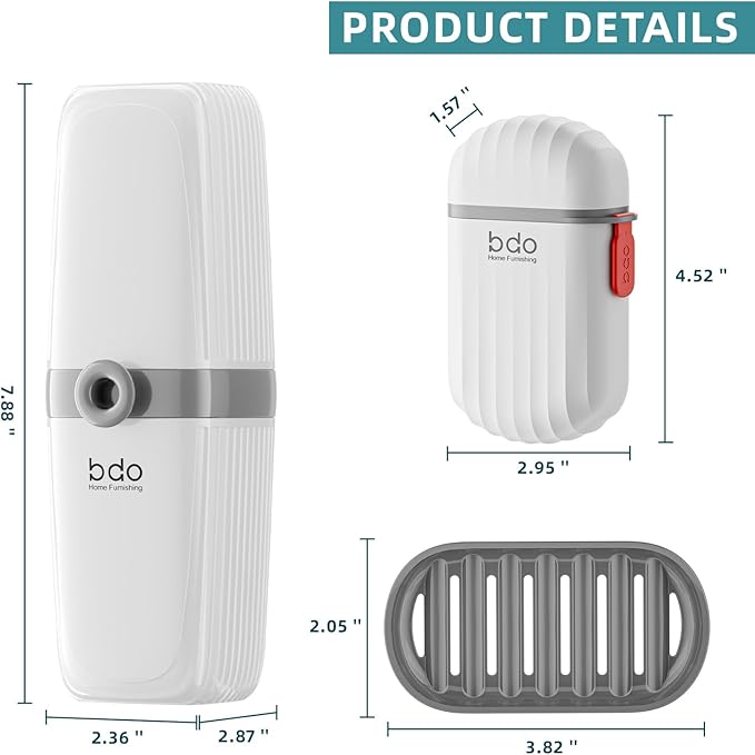 VITVITI Toothbrush Travel Case, Portable Leakproof Travel Soap Container Dish Tray, Portable 7.88 inch Toothpaste Toothbrush Holder with Cover for Trip/Bathroom/Camping, White A