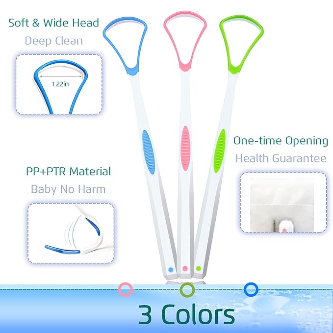 4PCS Tongue Scraper, Stainless Steel Tongue Cleaners, 100% BPA Free Fresher Tongue Tools, Healthy Oral Hygiene Brushes, Medical Grade Reusable Stainless Steel, Eliminate Bad Breath
