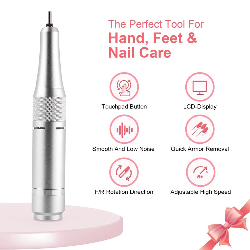 Electric 45000RPM Nail Drill Machine Rechargeable Portable Nail File Electric DIY Nail Drill Kit with Smart LCD Screen for Gel Nail Manicure and Pedicure Reflective Body etc (White)