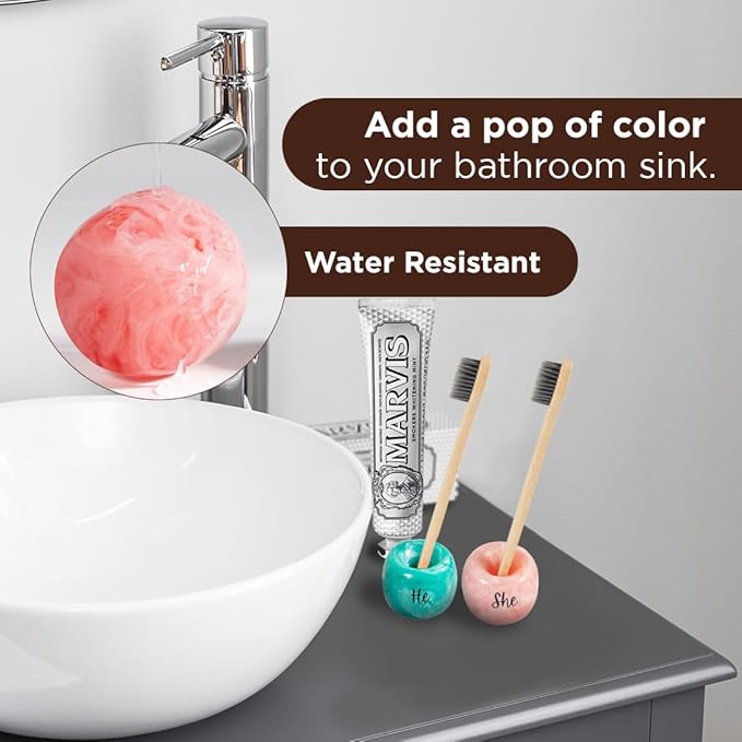Folkulture Resin Toothbrush Holders | Set of 2 (2") Tooth Brush Holder for Bathrooms | Countertop Toothbrush Holders for Couples | Pink Toothbrush Holder | Brush Holder for Vanity