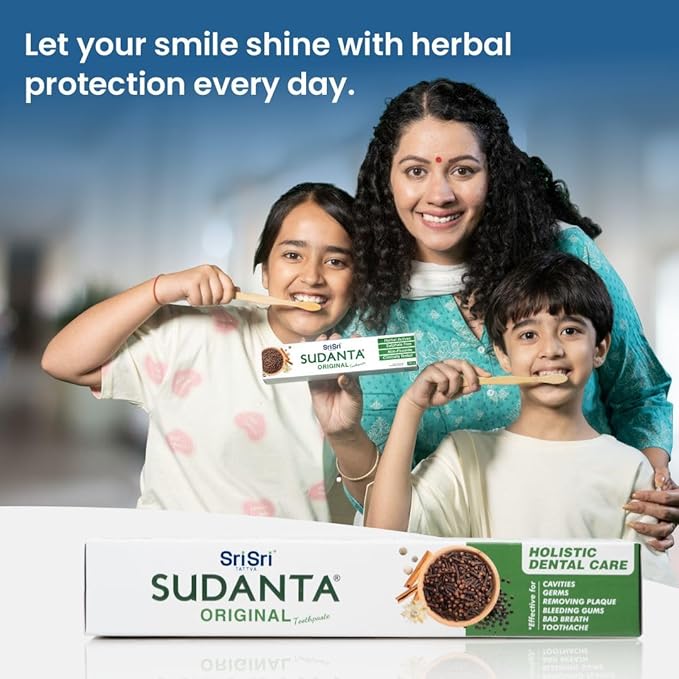 Sri Sri Tattva Sudanta Herbal Toothpaste for Oral Care Protection - Fluoride Free Ayurvedic Toothpaste to Strengthen Teeth and Gums Without Causing Sensitivity - All Natural (200g) Pack of 2