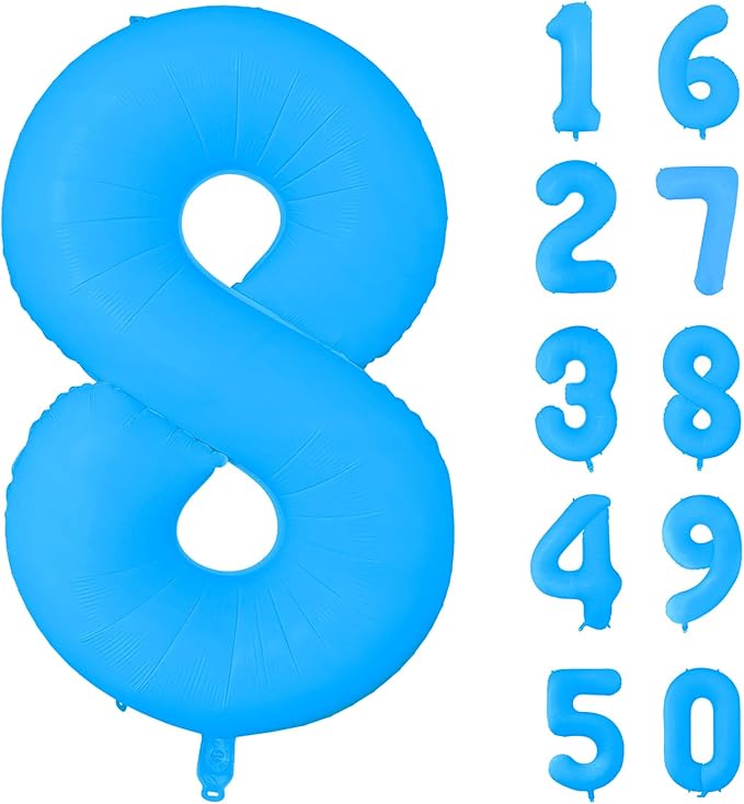 Fluorescent Blue Number Balloon 40 inch Giant Foil Helium Balloons Blue Number 8 Balloon for 8th Birthday Party Decorations