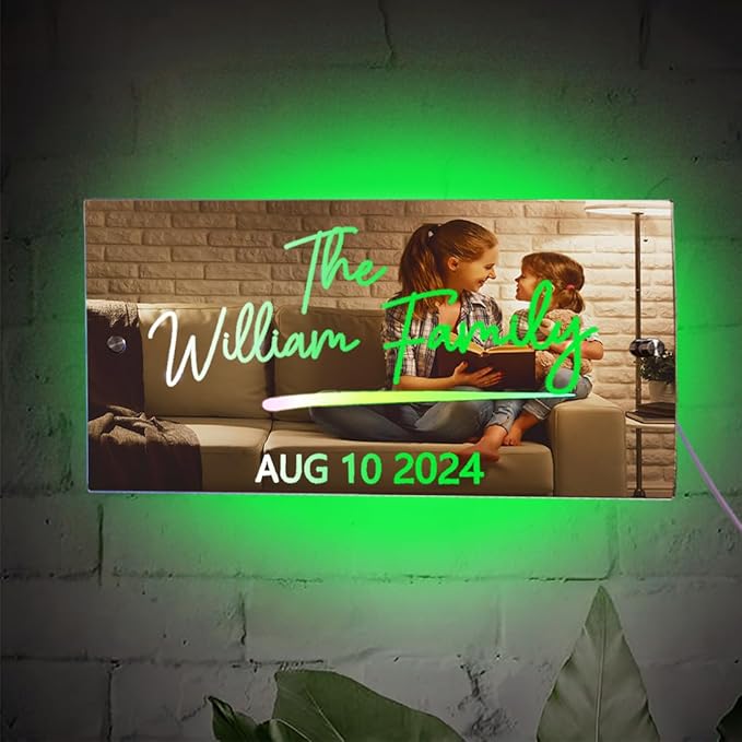 Custom LED Light Up Mirror - Multi Colour Lighting, Personalized Family Name Sign, Wall Decor for Bedroom