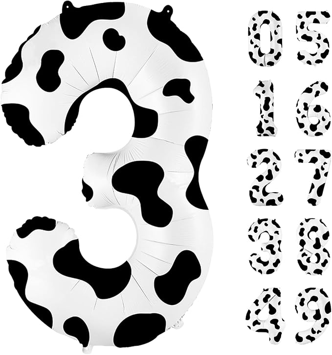 40 Inch Cow Print Balloon, Number 3 balloons Cow Balloons for 3st birthday decoration, Large Cow Number Balloons for western party decorations Baby Shower Animal Theme Party Holiday Decor