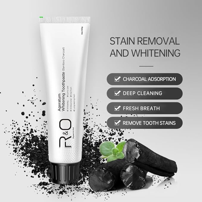 R&O Ageratum Whitening Toothpaste with Bamboo Charcoal, 3.53 oz - Great for Teeth Whitening, Reduces Plaque, Removes Stubborn Stains, Promotes Oral Health, Long - Lasting Fresh Breath (3)