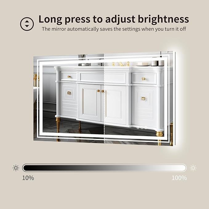 WTTY LED Bathroom Mirror 40"x30" with Back and Front Light,Modern LED Mirror for Bathroom,Stepless Dimmable Lighted Bathroom Vanity Mirror with Anti-Fog,Memory Function,Shatter-Proof