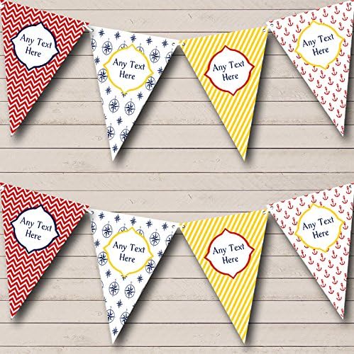 White Red Blue Yellow Nautical Sailing Beach Seaside Themed Personalized Birthday Party Bunting - Hanging Party Decoration - Birthday Party Banner Garland | Decorative Party Supplies
