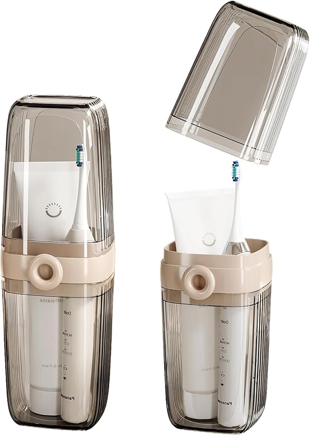 Toothbrush Travel Case, 2 in 1 Toothbrush Holder and Rinse Cup, Large Capacity Toothbrush Cup with Cover, Portable Travel Toothbrush Holder for Traveling, Camping, Trip - 1Pcs