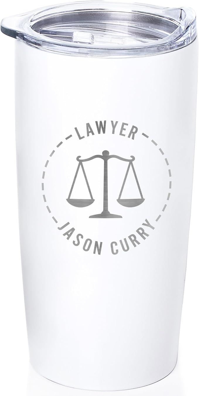 Lifetime Creations Engraved Personalized Lawyer Tumbler with Lid 20 oz (White) - Gift for Paralegal, Attorney, Judge, Law School Graduation Coffee Travel Mug