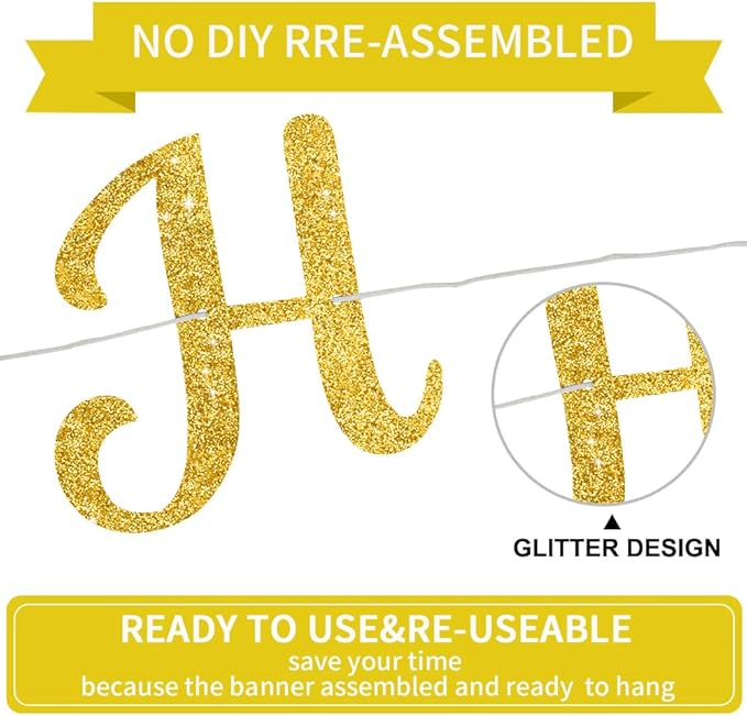 BEISHIDA Glitter Happy Engagement Banner-No DIY, Engagement Party Decorations,Bridal Garland Sign Wedding Party Supplies （Gold）