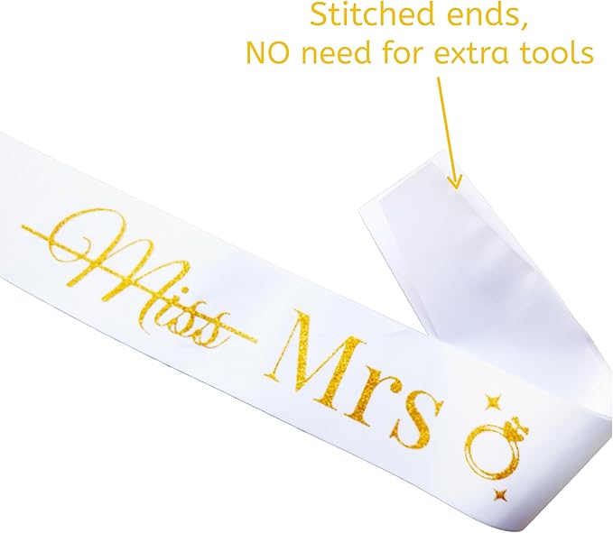 Bride to Be Sash, White Bachelorette Hen Party Decorations with Gold 'Miss Mrs', Funny Bridal Shower Gifts for Women, Future Wifey Engaged Era Supplies, I Said Yes Wedding Proposal Favors
