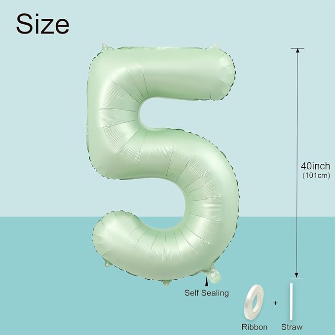 40 Inch Olive Green Large Number Balloons 0-9, Number 5 Balloons Foil Mylar Big Number Balloons, Helium Number Balloons Decorations For Birthday, Anniversary Events, Wedding Party
