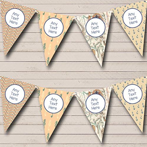 Waves Nautical Sailing Sea Map Vintage Personalized Birthday Party Bunting - Hanging Party Decoration - Birthday Party Banner Garland | Decorative Party Supplies