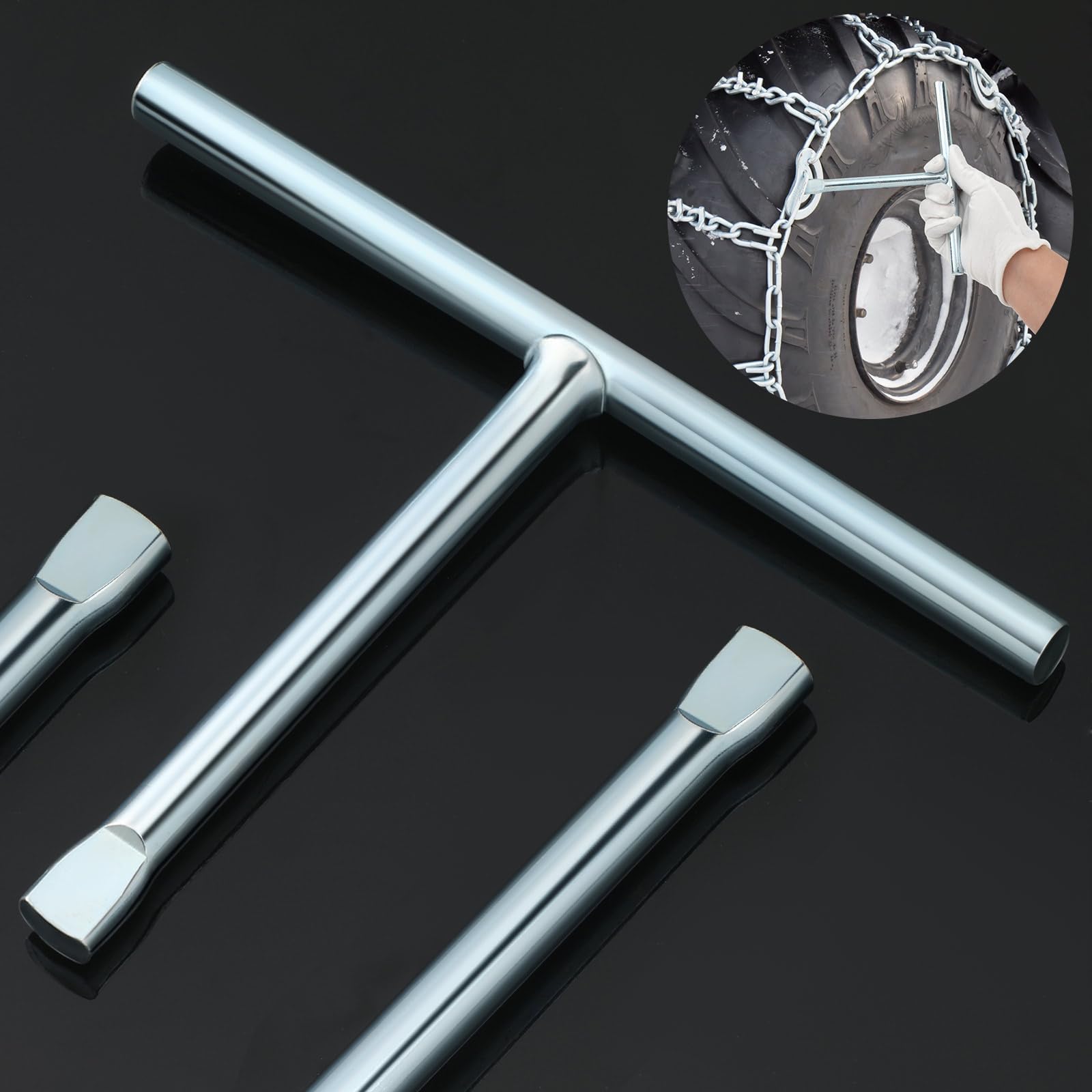 Gisafai 2 Pcs Tire Chain Wrench T Handle Wrench Alloy Steel Tool with 7 Inch Long Reach 3 Grip Positions for Anti Skid Chain Ins