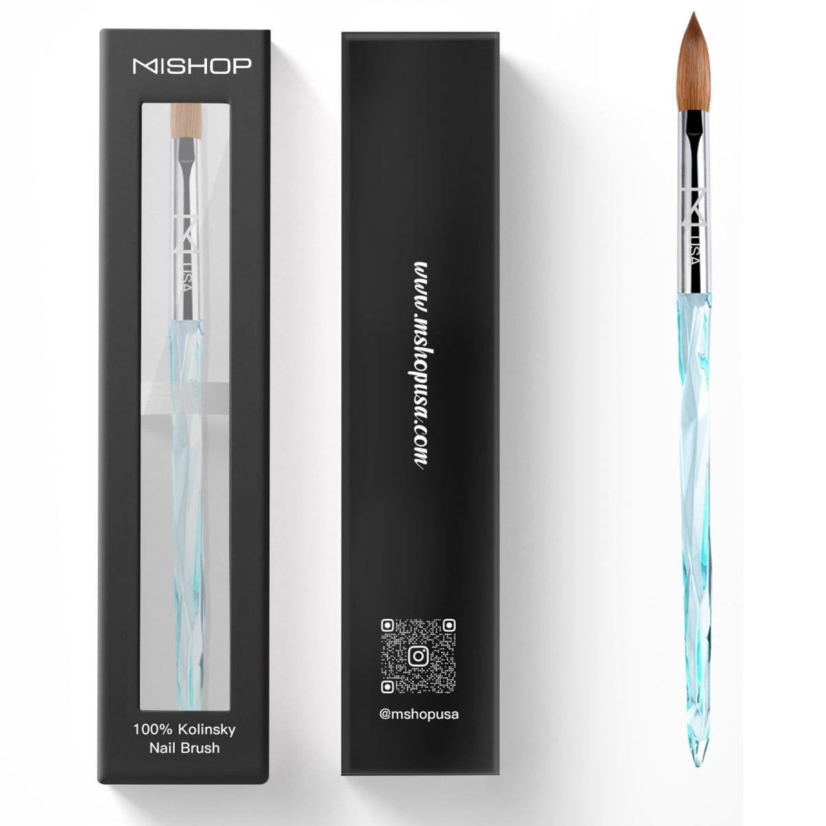 M ProK 100% Kolinsky Acrylic Nail Brush – Professional Nail Brush for Acrylic Application with Crystal Blue Handle – Handcrafted Salon Quality Tool (Size #8)