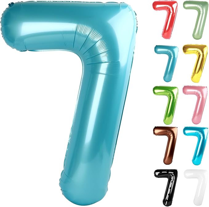 Pearlescent Blue Number 7 Balloon 40 Inch, 7 Balloon Number, 7th Birthday Decorations, Pearlescent Blue Party Supplies for Boys Girls