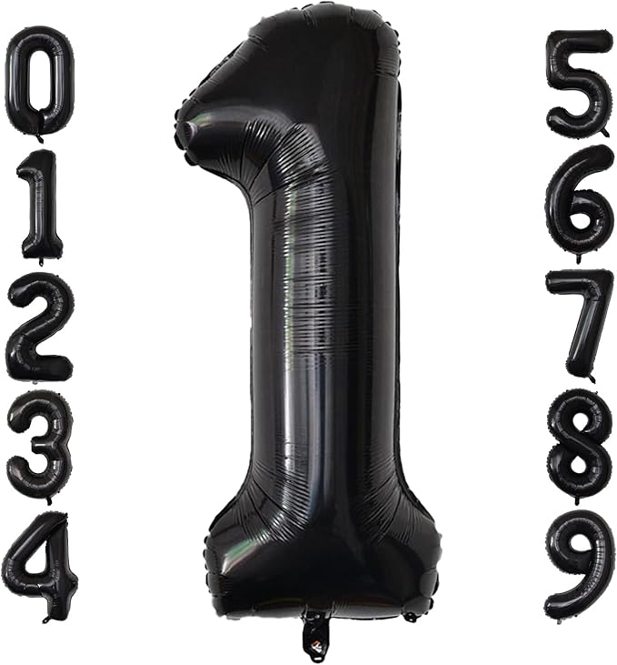 Number Balloons Black Party Balloon - Giant Number 1 Balloon, 40 Inch Large Balloon for Birthday Decorations, Black Party Supplies for Men Women