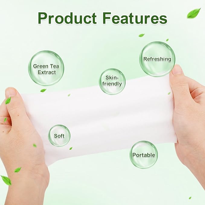 100 Pcs Wet Wipes Individually Wrapped, Personal Cleansing Wipe, Travel Size Hand Wipe, Green Tea Wipes Bulk for Homeless, Suitable for Restaurant, Wedding, Barbecue, Light Green (100 PCS)