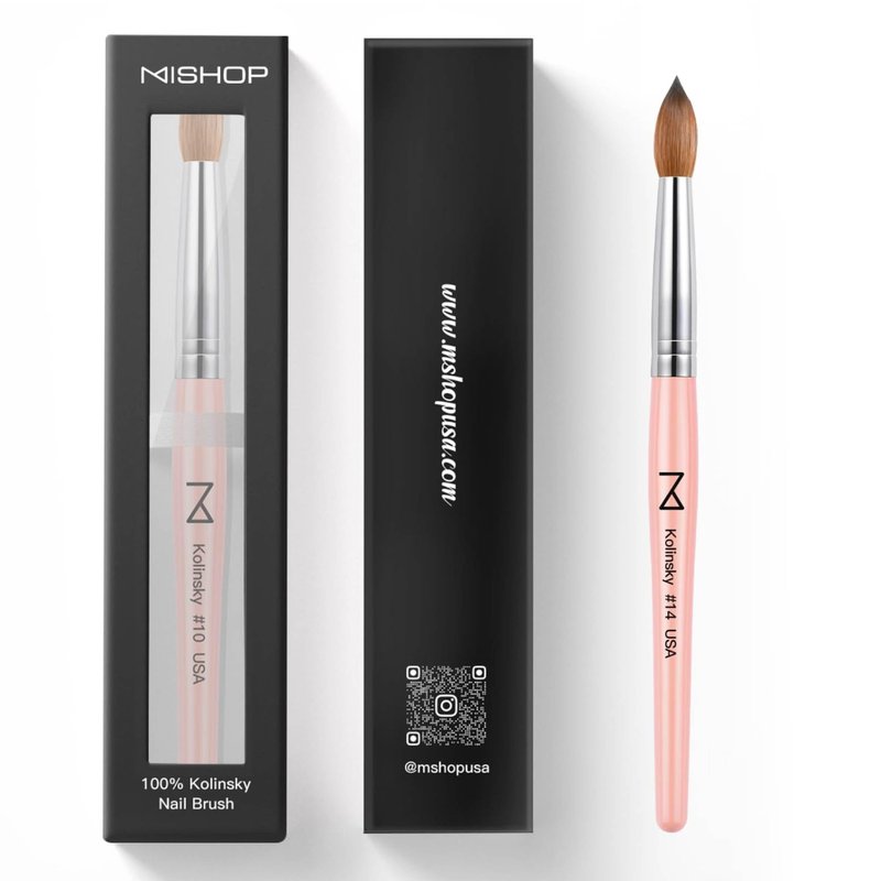 M – Majesti Pink 100% Kolinsky Acrylic Nail Brush | Professional Acrylic Sculpting & Application Brush | Handcrafted Premium Nail Art Tool for Nail Technicians (#14)