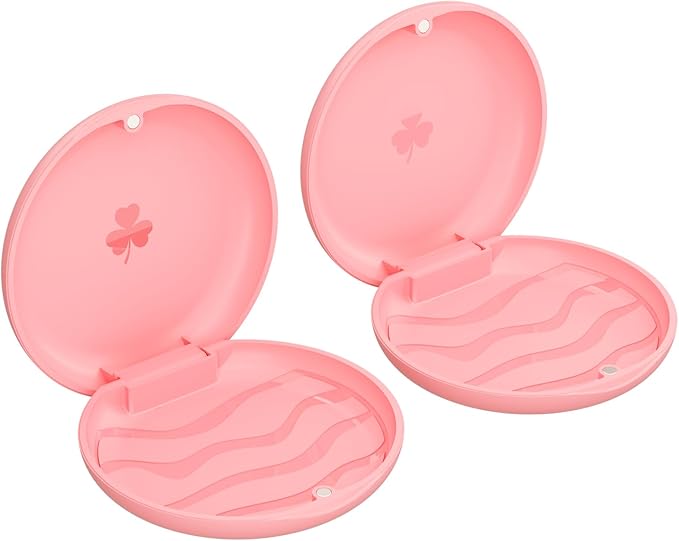 (2 Pack) Retainer Cases,Solid Orthodontic Retainer Case (Pink)