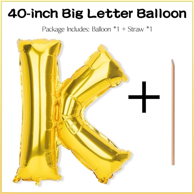 Gold Letter Balloons 40 Inch K Balloon Letters K Alphabet Name Balloons Giant Letters With Straw Big Balloons Foil Gold Balloons For Birthday Party Decorations Wedding Thanksgiving Christmas Balloons
