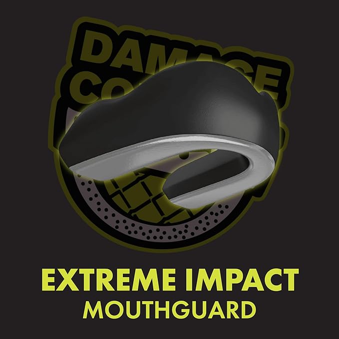 DAMAGE CONTROL Extreme Impact Mouth Guard – Sports Mouthguard for Boxing, MMA, BJJ, Hockey, Rugby, Lacrosse, & More – Mouthpiece for Teeth & Jaw Protection, for Youth & Adults (Adult, Black)