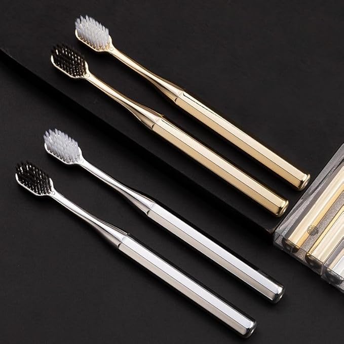 Ultra-Soft Toothbrush Set, in Gold and Silver, 2 Boxes in Total, fine bristles for Gentle Gum Care.