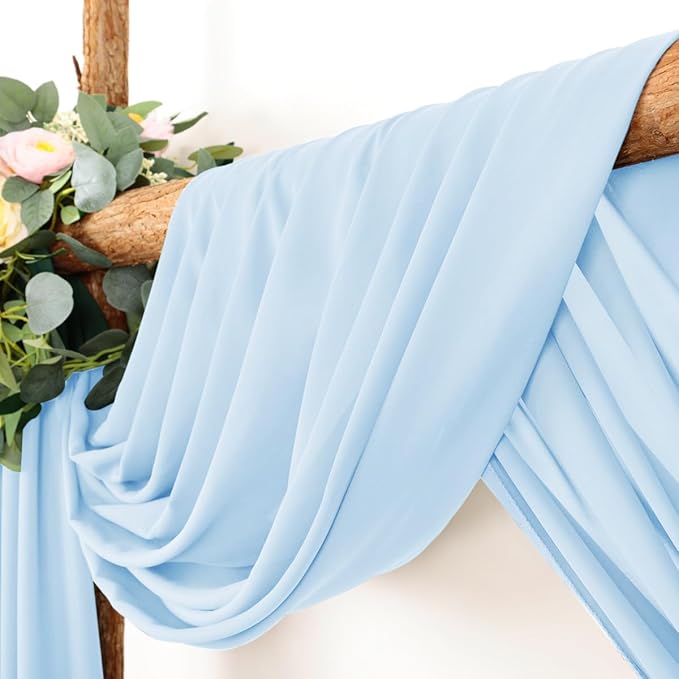 Wedding Arch Draping Fabric 30'' x 18FT Sheer Chiffon Arch Drape Backdrop 2 Panel Baby Blue Drapes for Easter Bridal Shower Baby Shower Photo Booth Church Decor Birthday Party Outdoor Decor