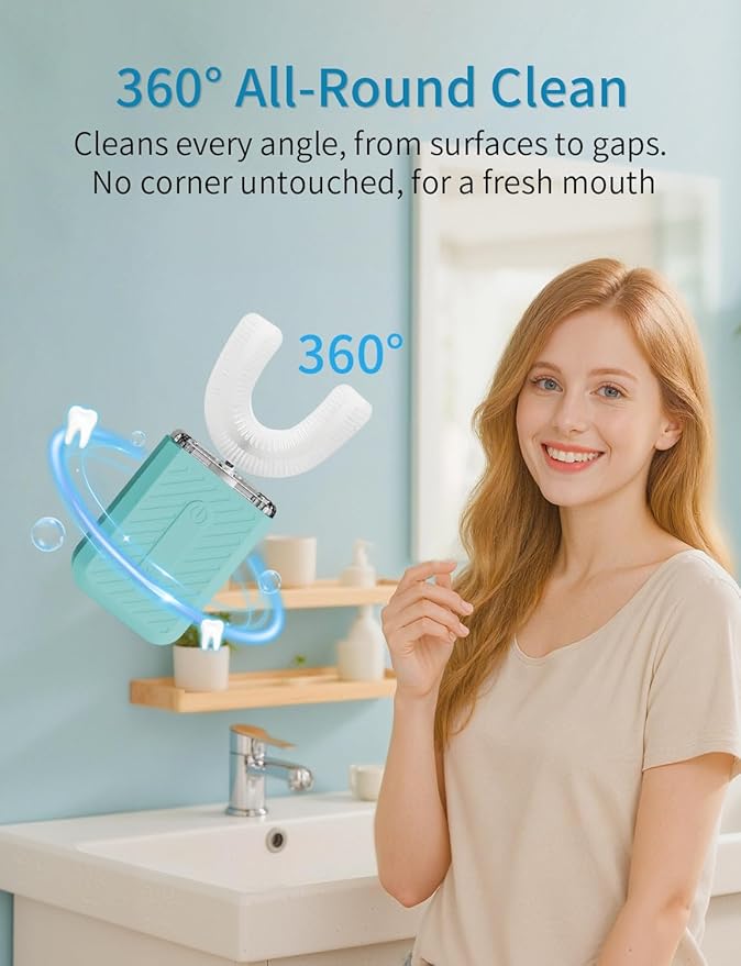 U-Shaped Electric Toothbrush, 48,000 VPM, 4 Modes, 60-Second Clean, Magnetic Contact Charging
